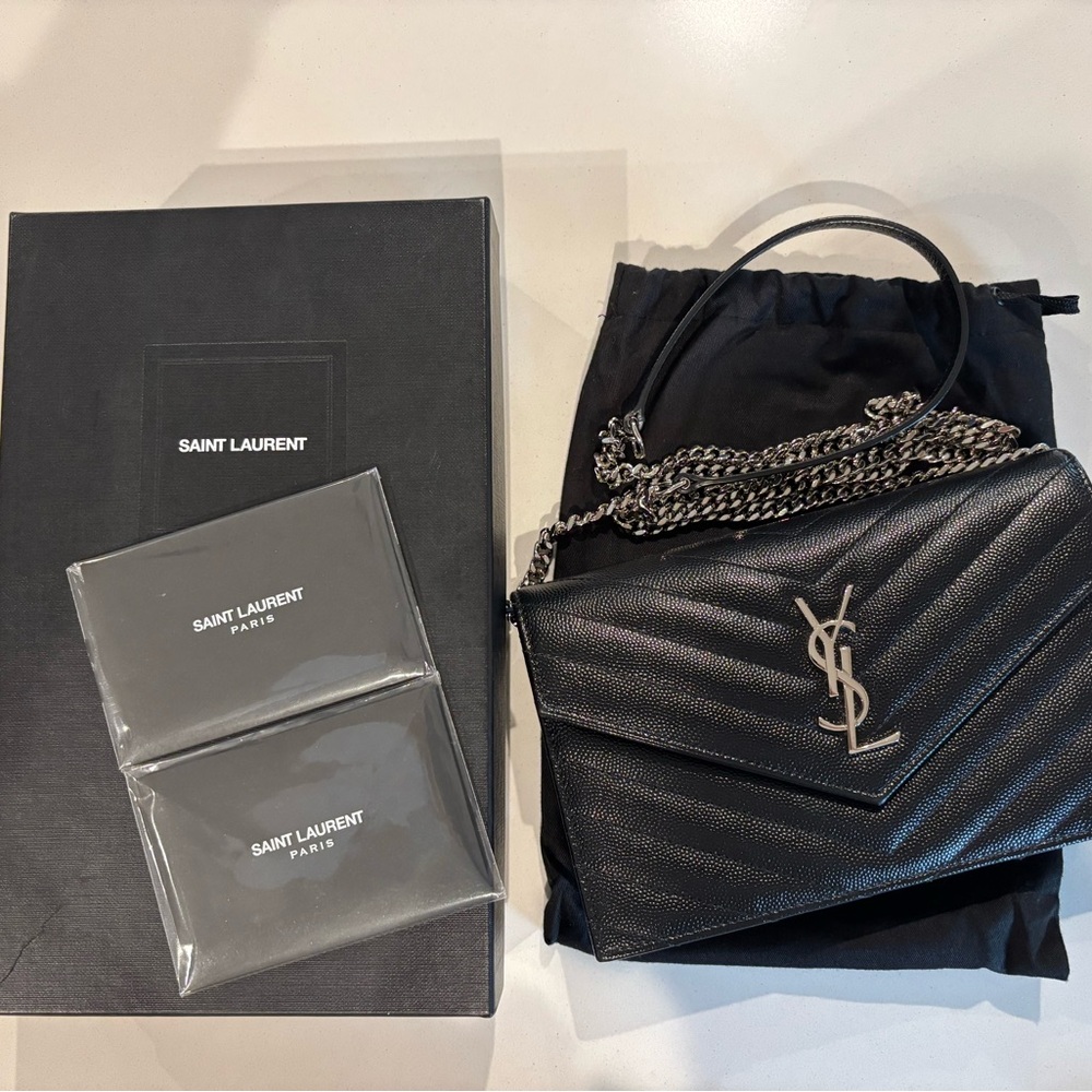 Saint Laurent Black Grain Leather WOC Wallet on Chain Bag - Picture 2 of 5